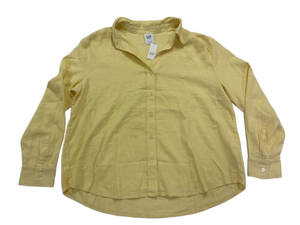 Gap The Easy Shirt Womens XL Yellow Linen Blend Button Up Long Sleeve Blouse NWT